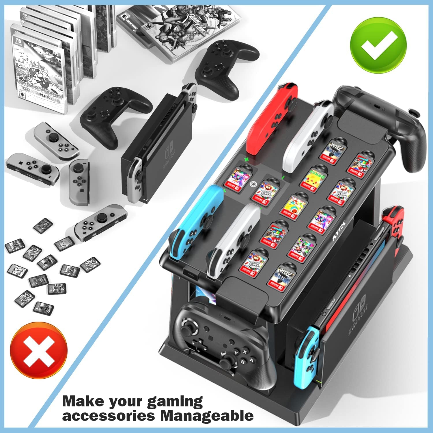 Switch Games Organizer Station, Charging Dock for Nintendo Switch & OLED Joycons with Controller Charger. Features Switch Storage and Organizer for Games, TV Dock, Pro Controller, and Accessories Kit Storage.