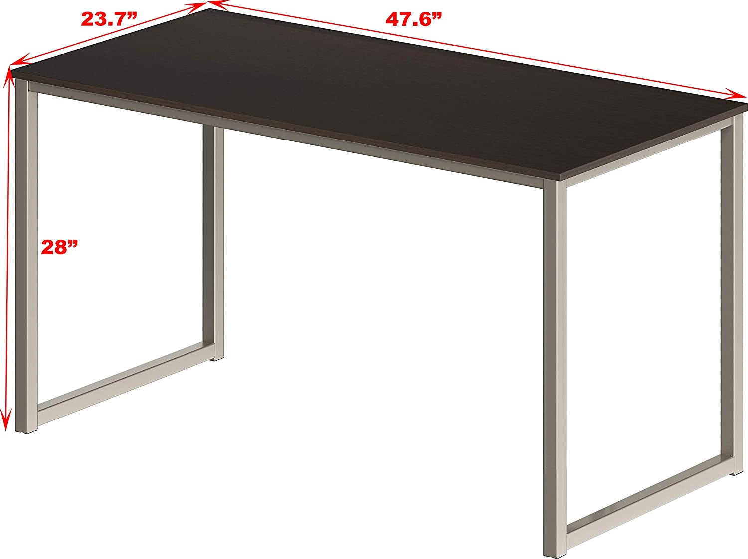 Home Office Computer Desk: Silver/Espresso, 48-Inch (121 cm W x 60 cm D).