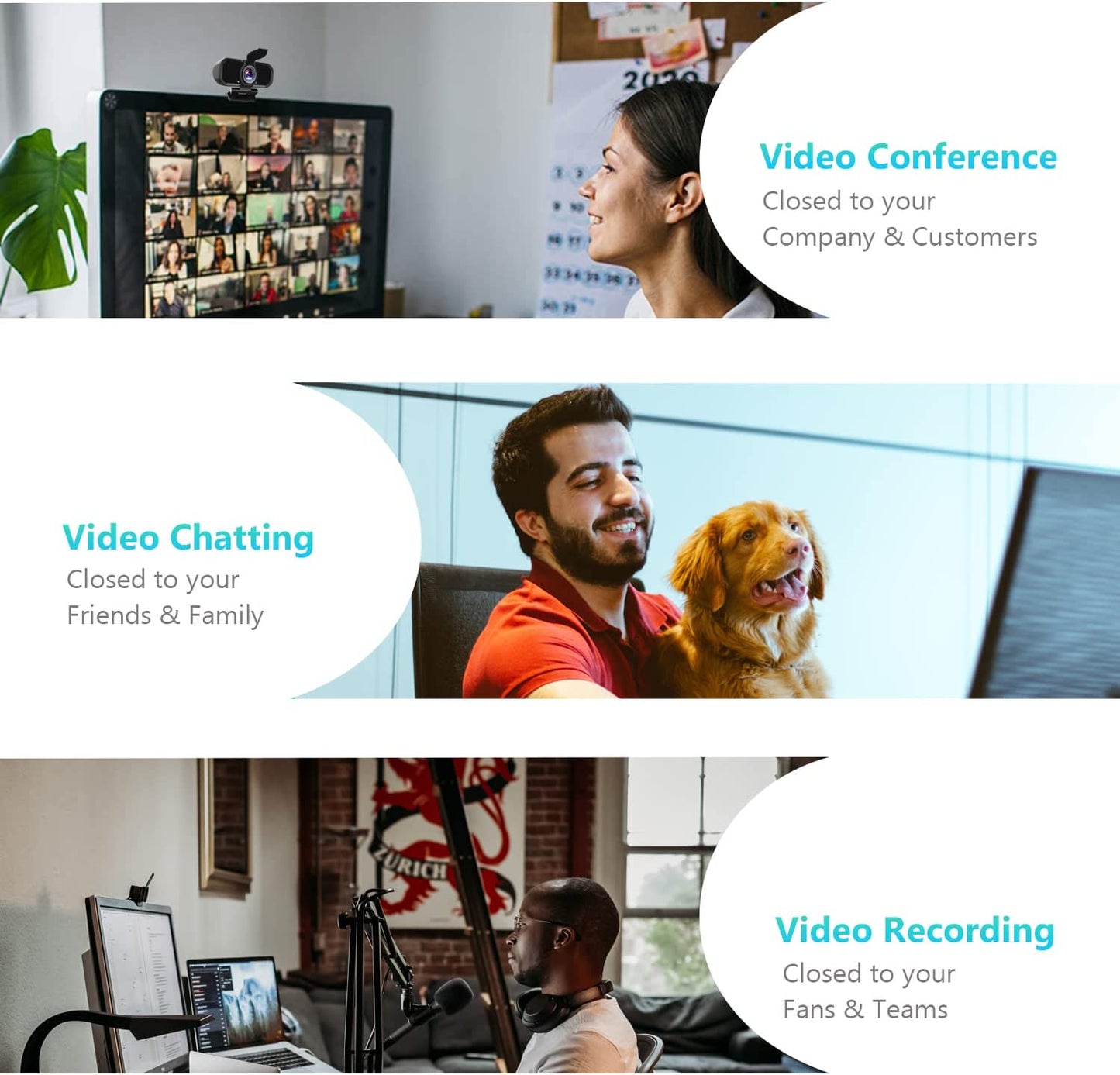 HD USB Webcam with Microphone & Privacy Cover - 1080P Resolution - 110 Degree Wide Angle - Plug and Play - Desktop PC Laptop Computer Web Camera for MAC - Ideal for Zoom Video Conferences, Skype, and YouTube Streaming