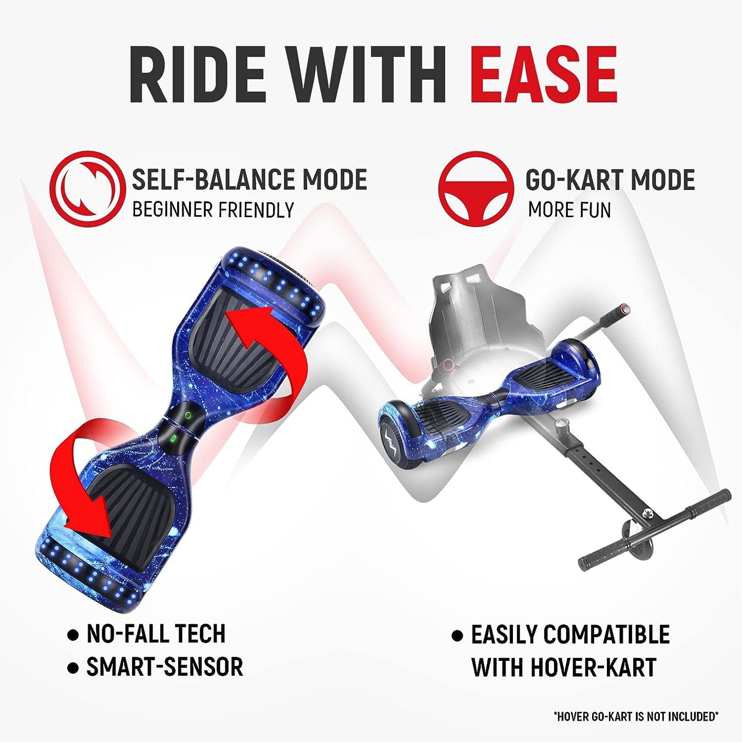 UL2272 Certified Hoverboard with Music Speaker, 6.5" Shining Wheels, Vibrant Lights, and Complimentary Hover Board Bag - Range up to 10 kms - Galaxy Blue