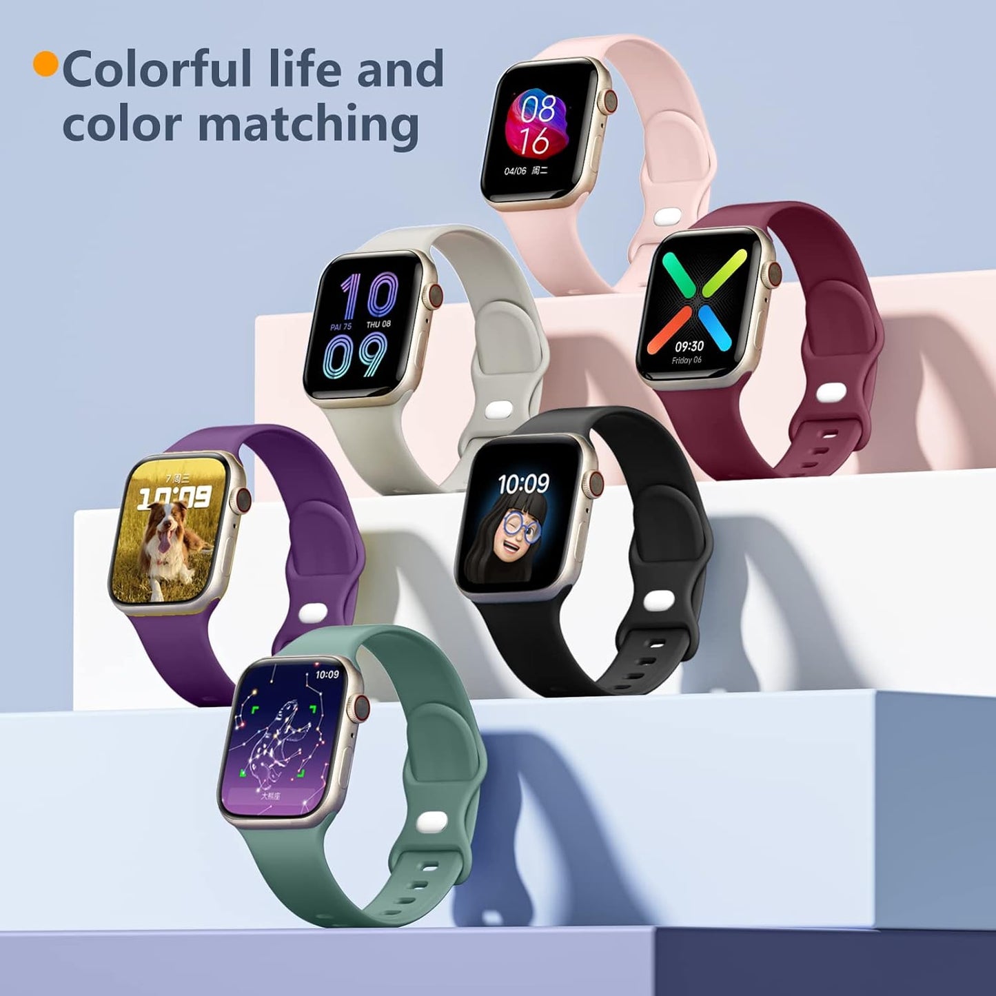 8 Pack Sport Band - Compatible with Apple Watch Band - for Apple Watch iWatch Series 9 8 7 6 5 4 3 2 1 SE - Soft Silicone Breathable Strap - Replacement Wristband - Designed for Women and Men - Available in 40mm, 38mm, 41mm, 42mm, 44mm, and 45mm Sizes"