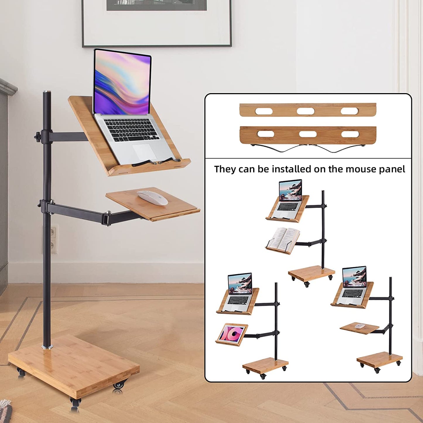 Adjustable Rolling Laptop Stand - Versatile Workstation Desk for Laptops, Tablets, and Art - Suitable for Various Settings - Swing Arm, Stable Base