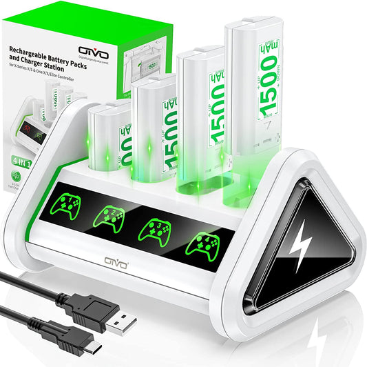 Rechargeable Battery Packs and Charger for Xbox Series X/S & Xbox One 1 X/S/Elite Controllers - High-Capacity Battery Packs Designed for Xbox 1, One S, and Series X/S Controllers.