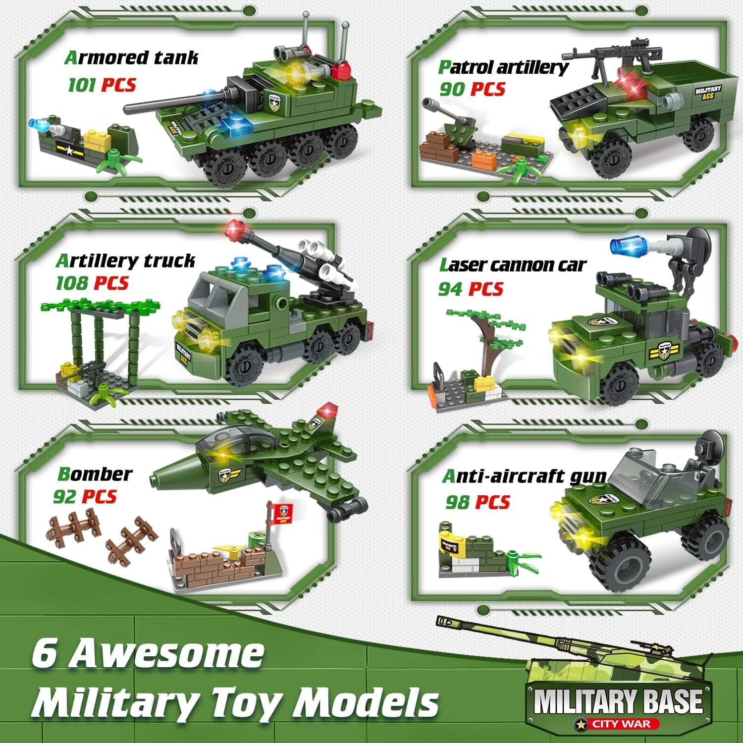 Police Station and Military Base Building Kit - Includes Heavy Transport Truck Toy, Armored Vehicles, Airplane, and Storage Box with Baseplate Lid - Perfect Present for Kids Aged 6-12, Suitable for Boys and Girls