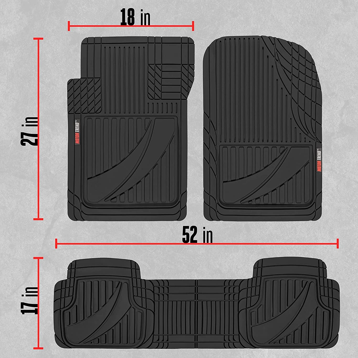  Advanced Black Rubber Car Floor Mats - 3 Piece Trim to Fit Floor Mats for Cars Truck SUV, All Weather Automotive Liners with Traction Grips and Multiple Trim Lines