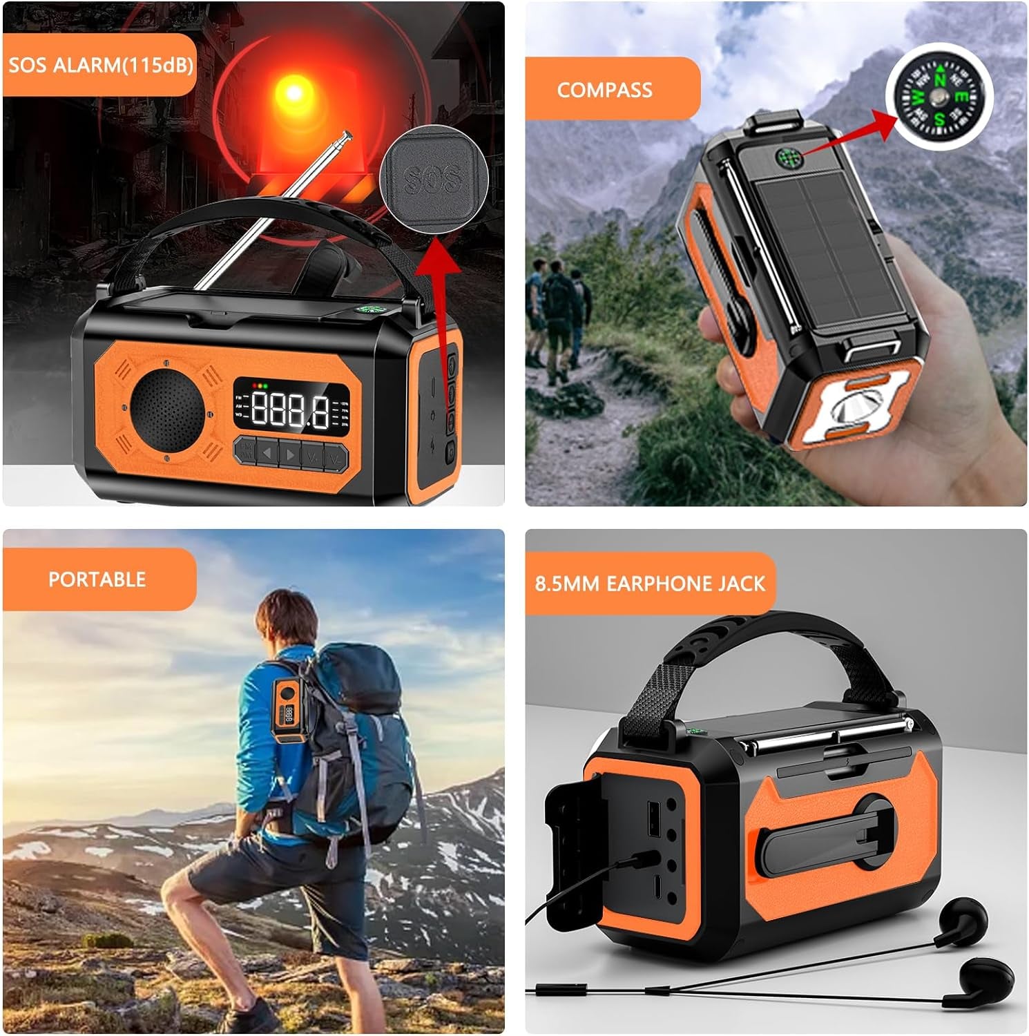 Versatile 12000mAh Emergency Weather Radio with Multiple Charging Methods, Flashlight, and Survival Features for Outdoor Camping and Emergency Situations