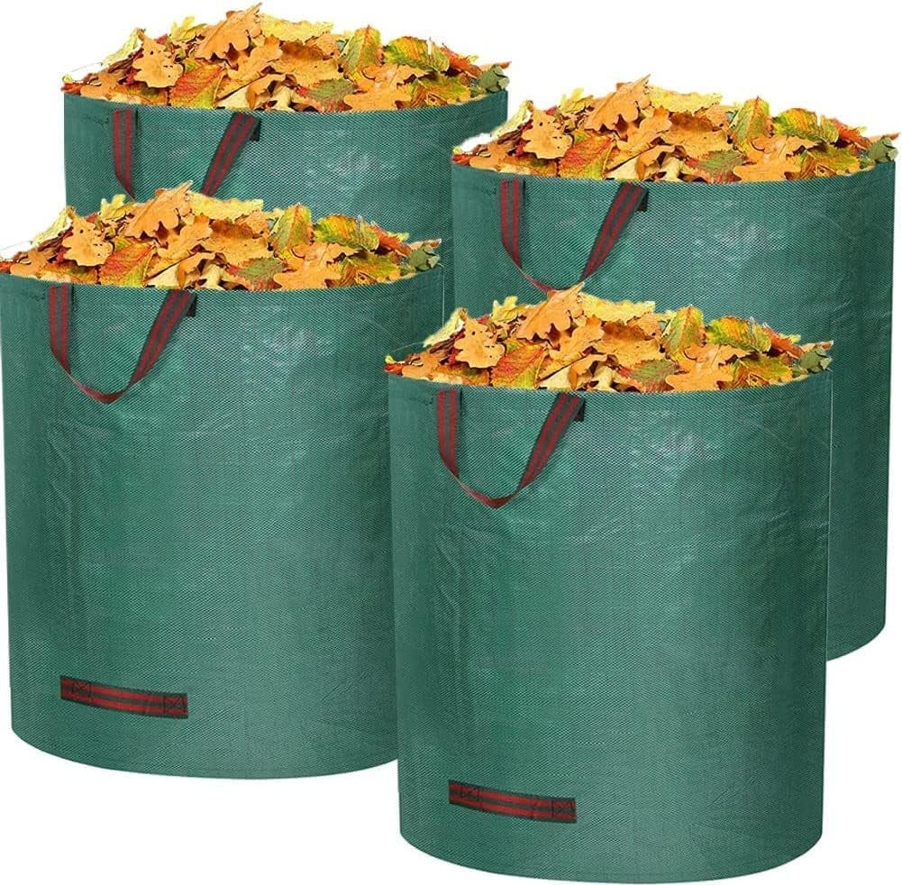 Set of 4 Reusable 72-Gallon Garden Yard Waste Bags: Collapsible, Heavy-Duty Bags for Leaves, Grass, and Plant Waste, Includes Gloves, Ideal for Garden Yard Lawn Cleanup