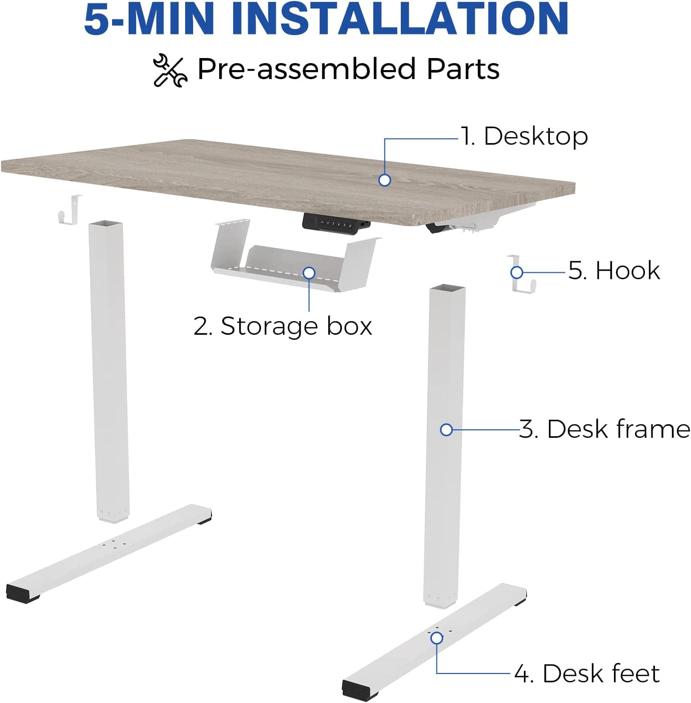 Standing Desk Electric Stand Up Desk with 40 x 24 Inches Ergonomic Memory Controller Height Adjustable Desk with USB Charging Ports(White Frame + Classic Gray Desktop)