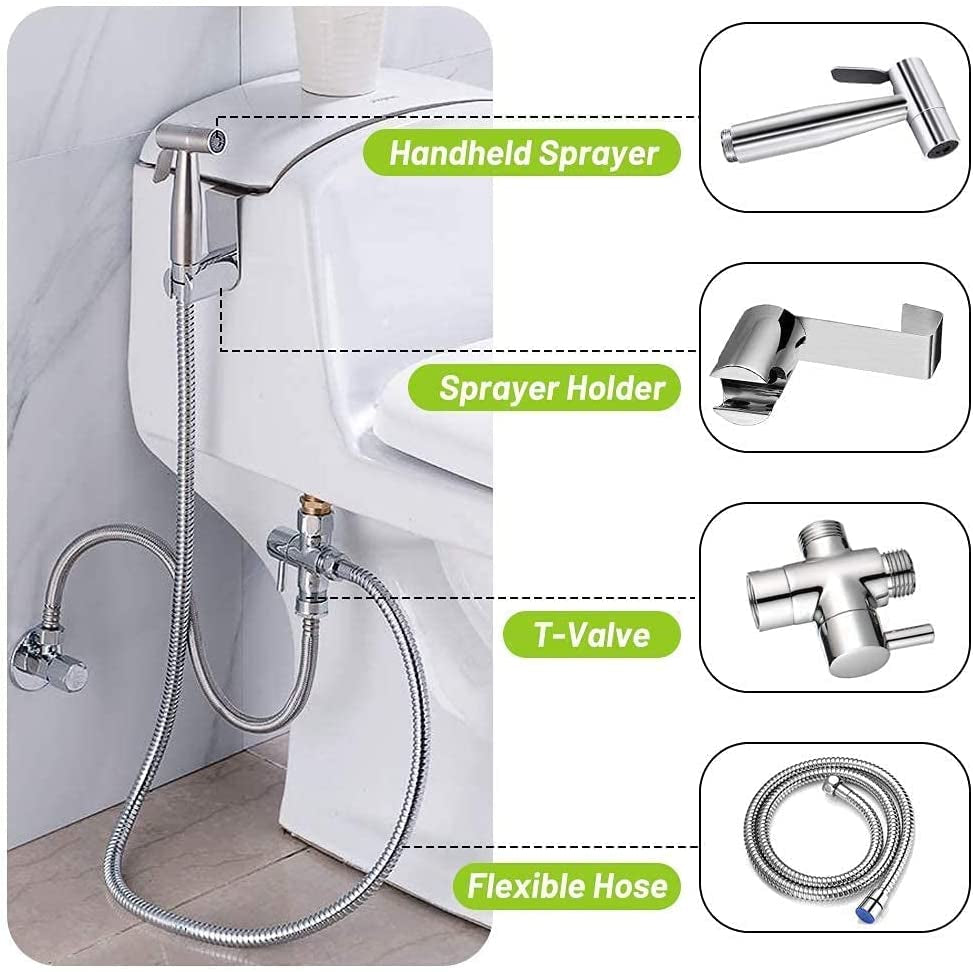 Handheld Bidet Sprayer for Toilet: Hose Attachment for Feminine Wash, Baby Cloth Diaper Washer, Stainless Steel Cleaner, and Shower Sprayer for Pets - Ideal for Bathroom or Toilet Use.