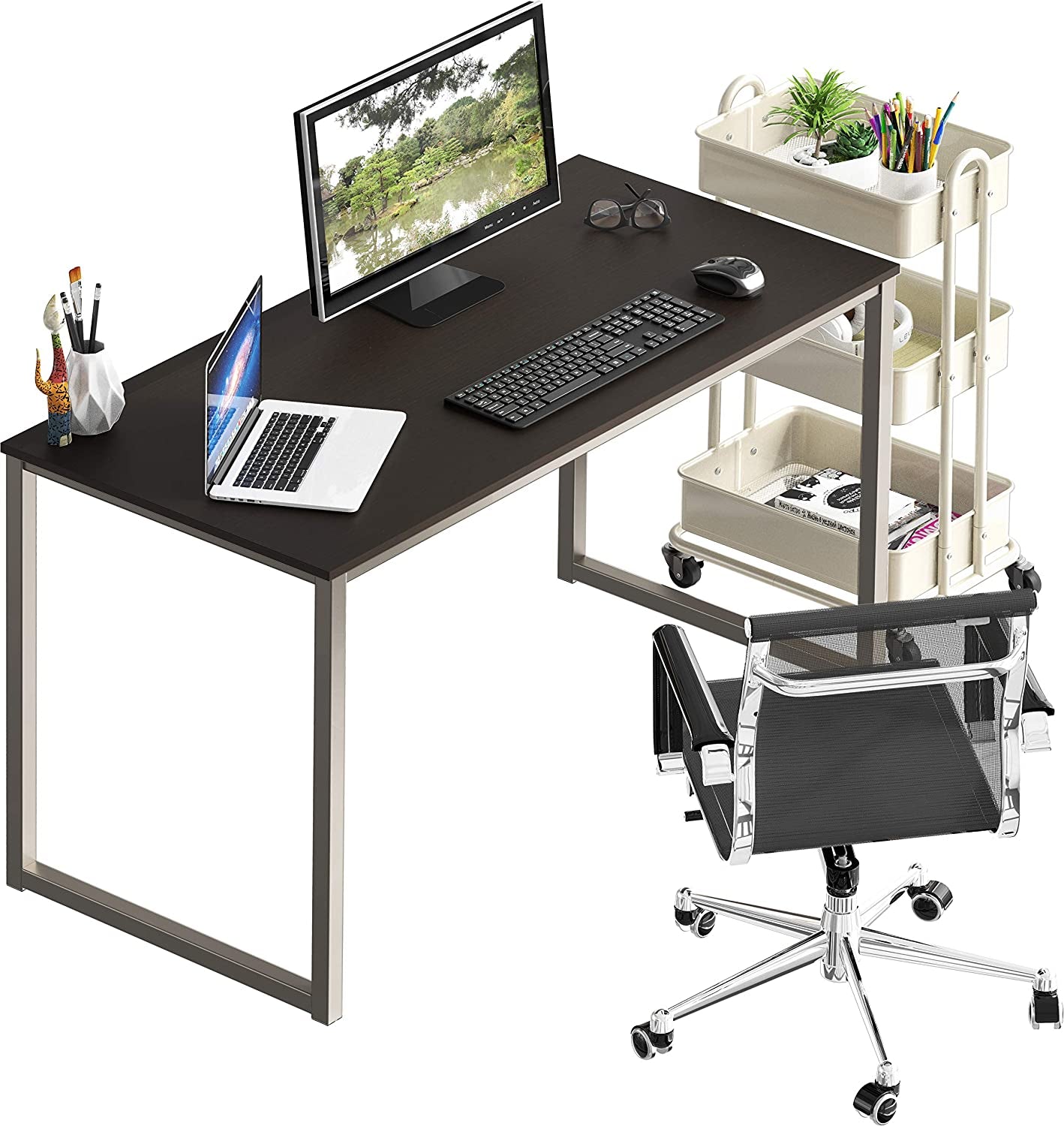 Home Office Computer Desk: Silver/Espresso, 48-Inch (121 cm W x 60 cm D).