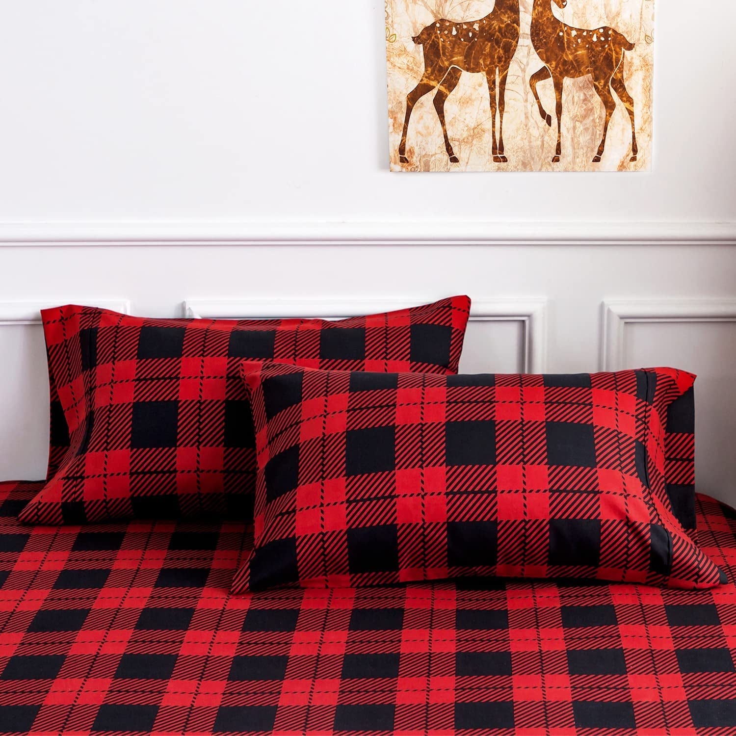 4-Piece King Size Bed Sheets Set - Red Black Plaid Patterned Sheets made from Soft and Warm 1800 Thread Count Brushed Microfiber. Designed with an 8-17" Deep Pocket for a secure fit on your mattress. These Winter Warm Bedsheets are Machine Washable 