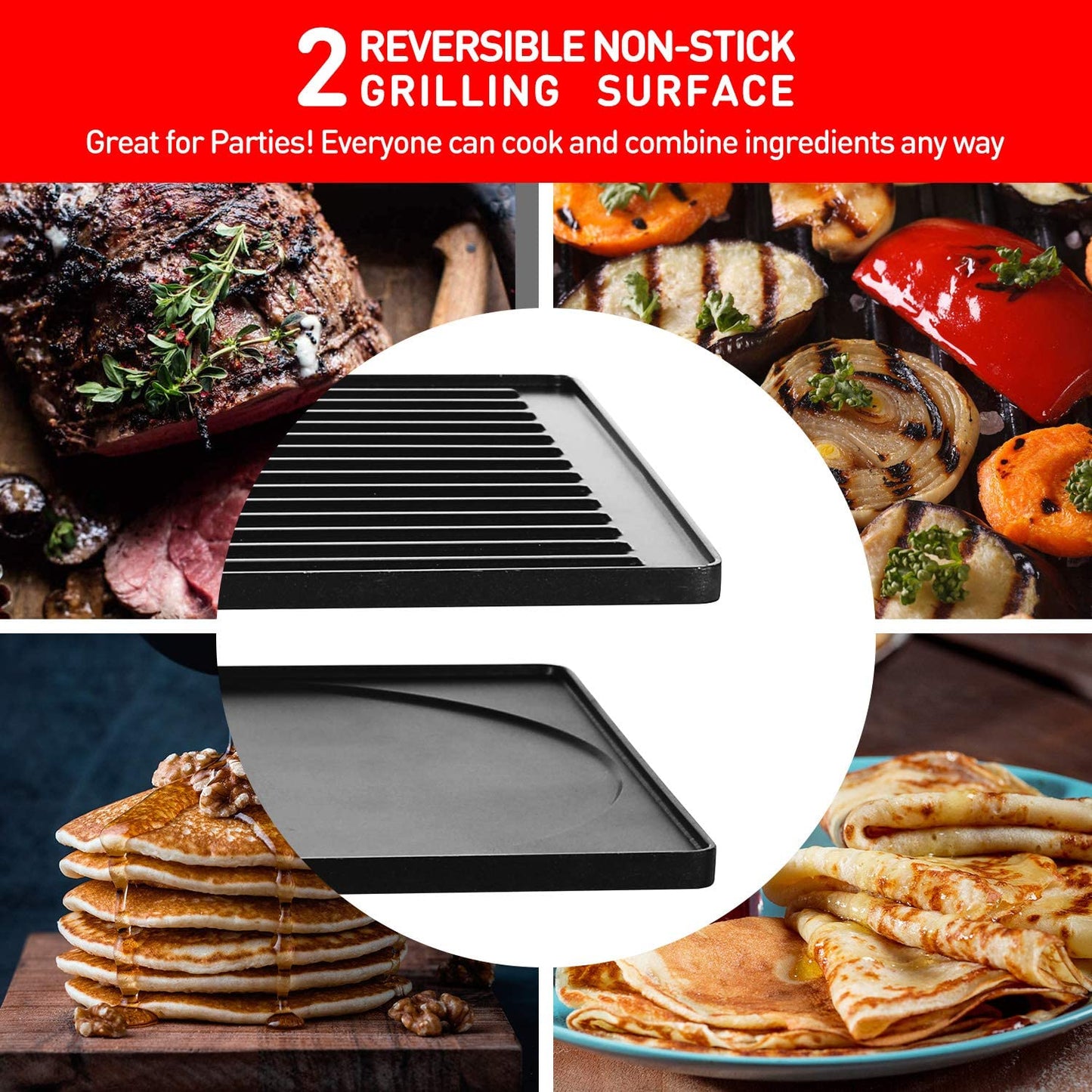 Electric Indoor Korean BBQ Grill - Tabletop Grill with Removable 2-in-1 Non-Stick Grill Plate, 1500W Fast Heating, 8 Cheese Melt Pans Included - Perfect for Parties and Family Gatherings - Black