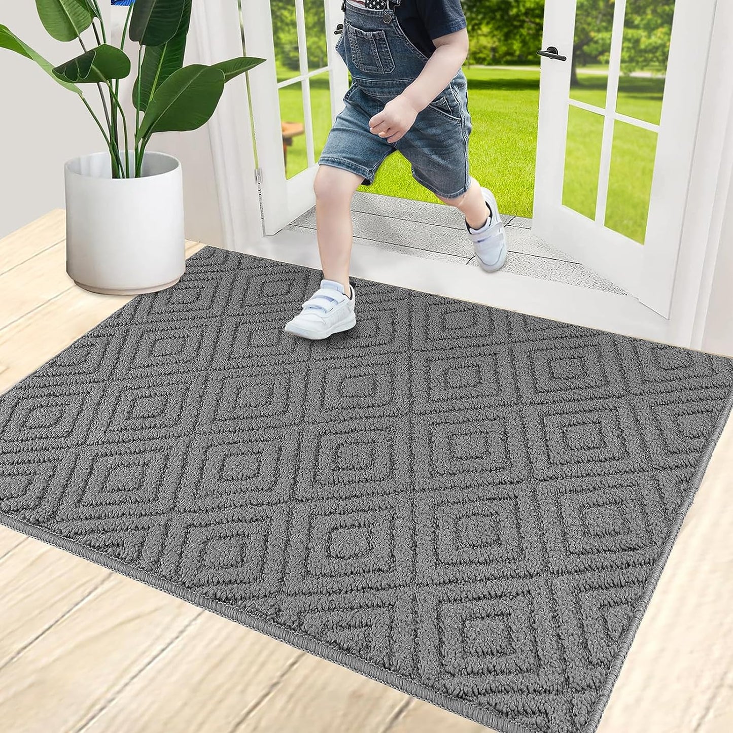 High-Quality Indoor Doormat with Non-Slip Rubber Backing, Absorbent and Dirt-Resistant Entrance Mat for Front and Back Doors - 20"x32" - Low-Profile Design, Machine Washable - Ideal for Entryways (Grey)