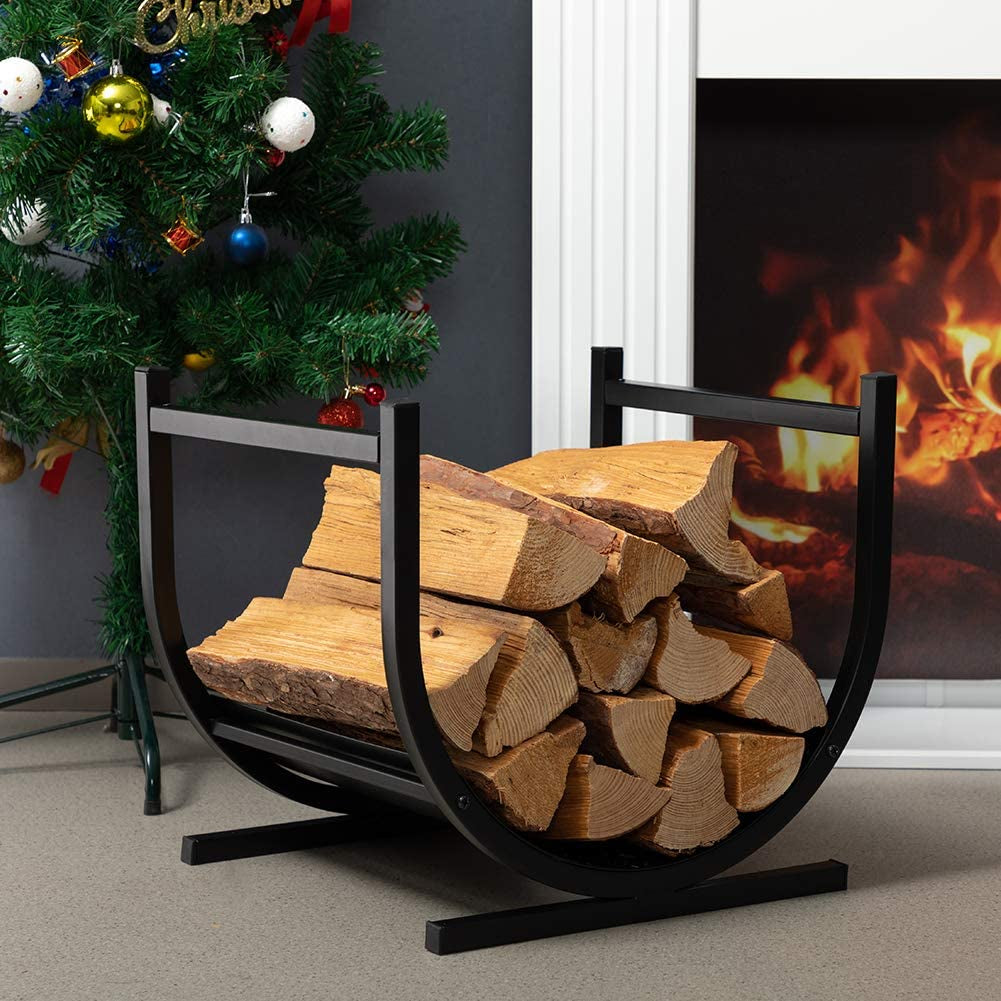 Small Decorative Firewood Racks Indoor/Outdoor Fireside Log Rack, Black