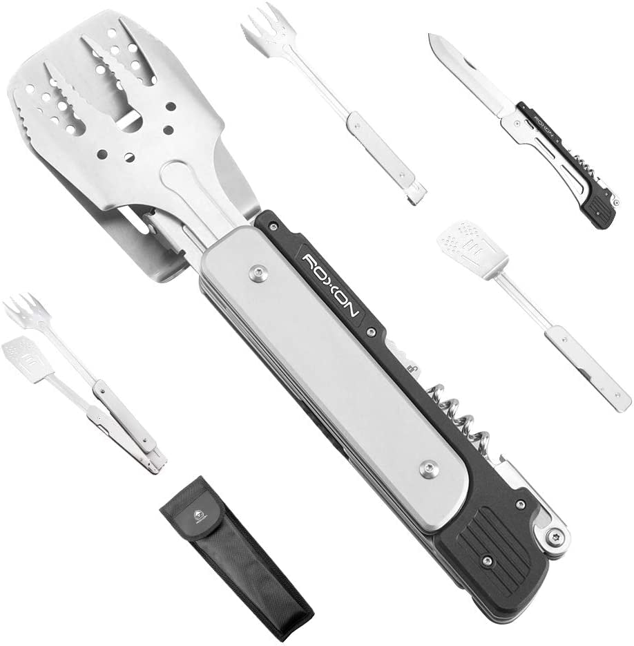 6-in-1 BBQ Multi Tool Grill Set: Includes Spatula, Fork, Barbecue Tongs, Bottle Opener, and More - Perfect for Backyard Grilling and Camping Adventures