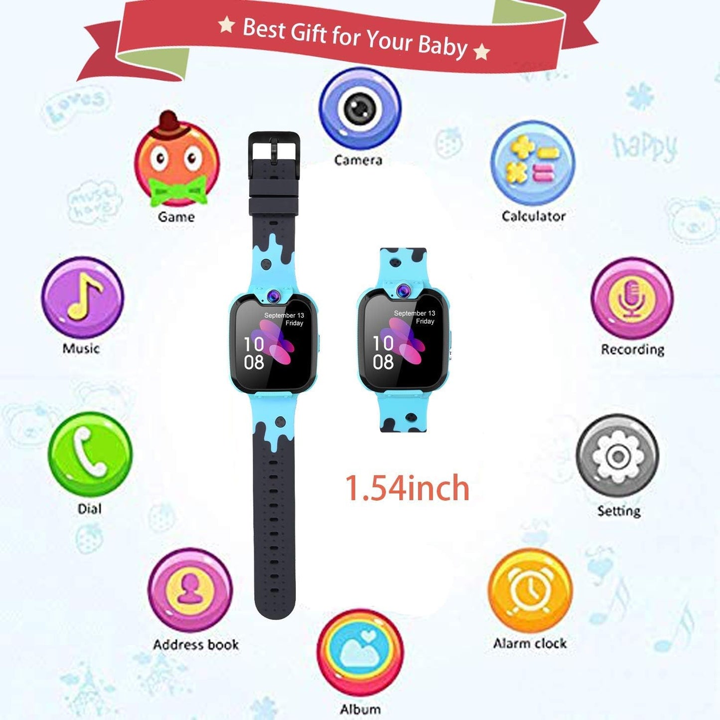 Kids Smartwatch with Games & MP3 Player: Features a 1.54-inch Touch Screen, 2-Way Call, Music Player, Games, Camera, Alarm Clock, and makes for a Fun and Educational Children's School Gift for Boys and Girls.