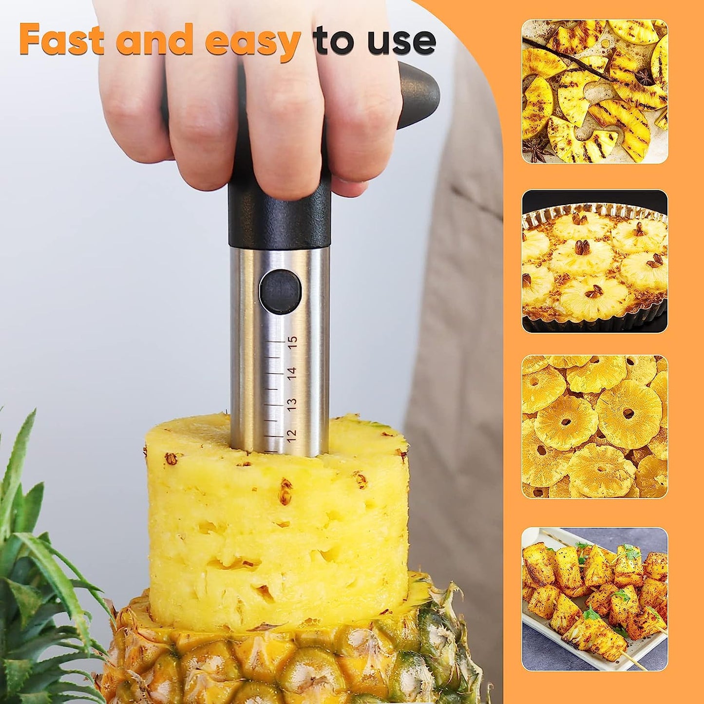 Pineapple Corer Cutter, Stainless Steel Fruit Pineapple Peeler Slicer [Upgraded, Reinforced, Thicker Blade], Pineapple Core Remover with Measure Mark, Kitchen Tool for Diced Pineapple Rings