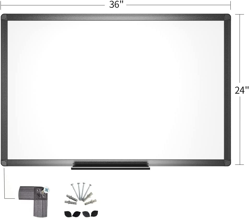 Whiteboard for Wall with Magnetic Dry Erase Surface - 36 x 24 Inches, Black Aluminum Frame