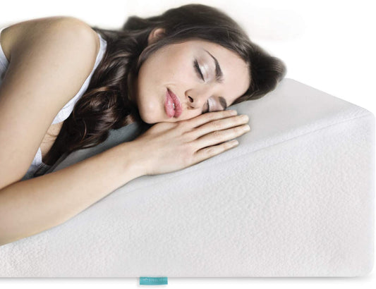 Cooling Bed Wedge Pillow with Gel Memory Foam Top - 10 Inch Wedge - Provides Elevated Support for Lower Back Pain, Acid Reflux, Heartburn, Allergies, and Snoring - Comes with an Ultra Soft Breathable Cover
