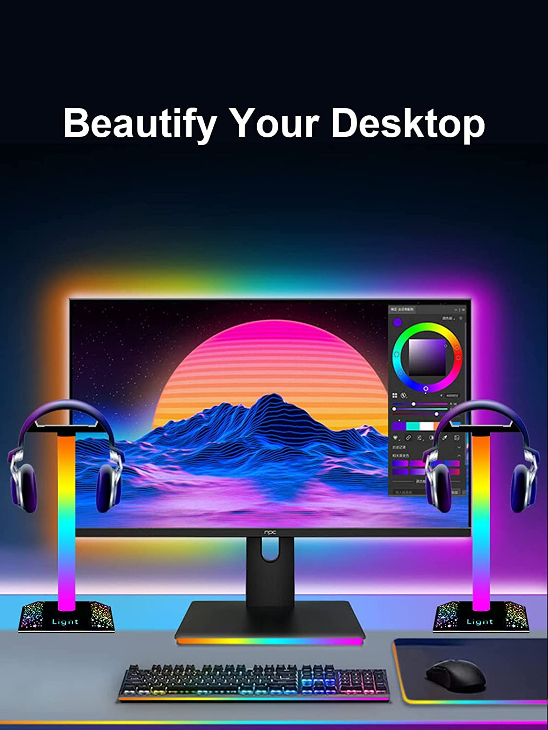 RGB Gaming Headphone Stand Light with USB Port - Ideal Desktop PC Gaming Stand Light for Gaming Headset Accessories - Great Gift for Husband, Kids, Boyfriend