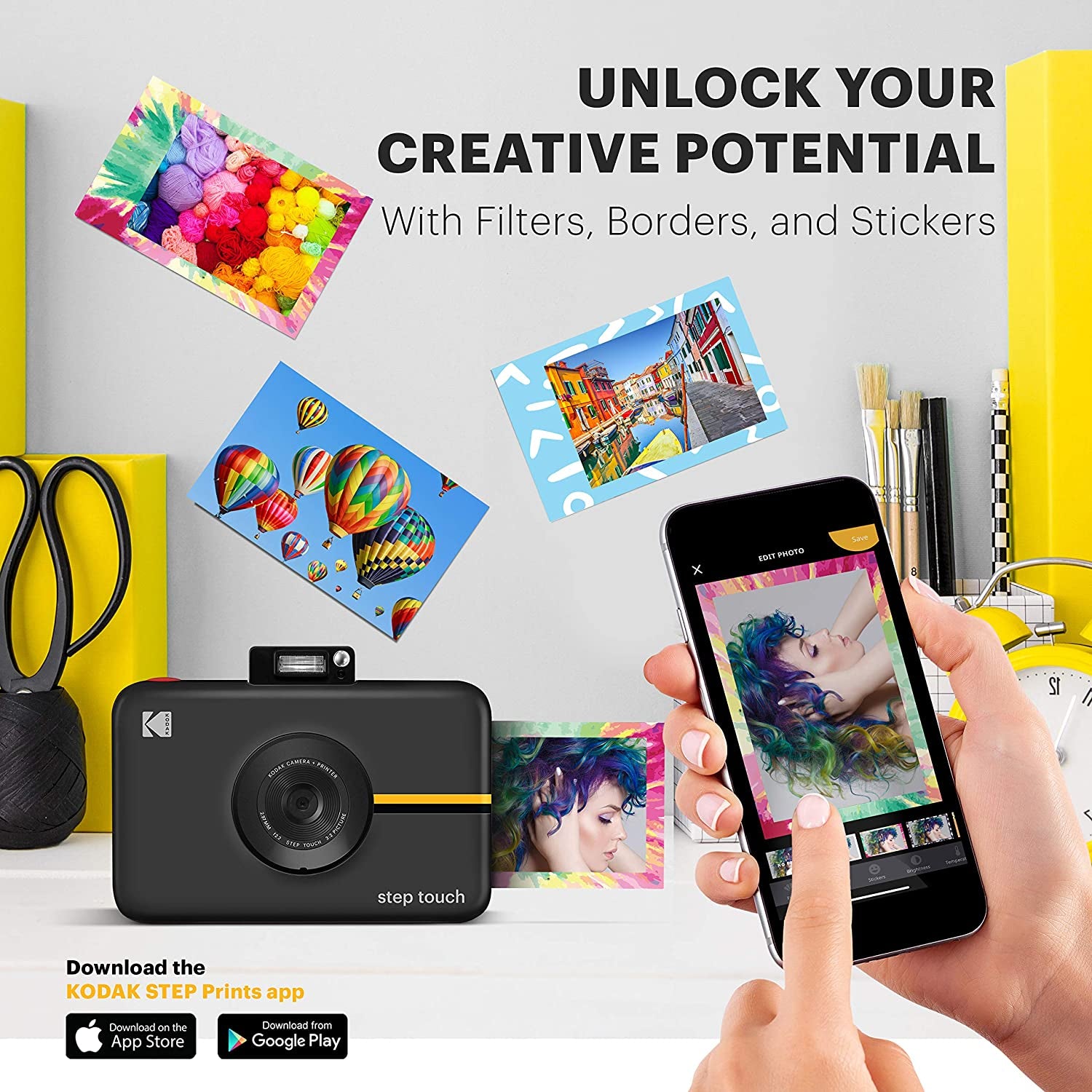 Step Touch | Digital Camera and Instant Printer with 13MP, 3.5" LCD Touchscreen Display, 1080P HD Video, Bluetooth Connectivity, Zink Zero Ink Technology | Black