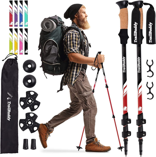 Ultralight Aluminum Collapsible Hiking Poles - Adjustable Trekking Poles for Hiking, Camping, and Backpacking - Set of 2 Walking Sticks with Cork Grip