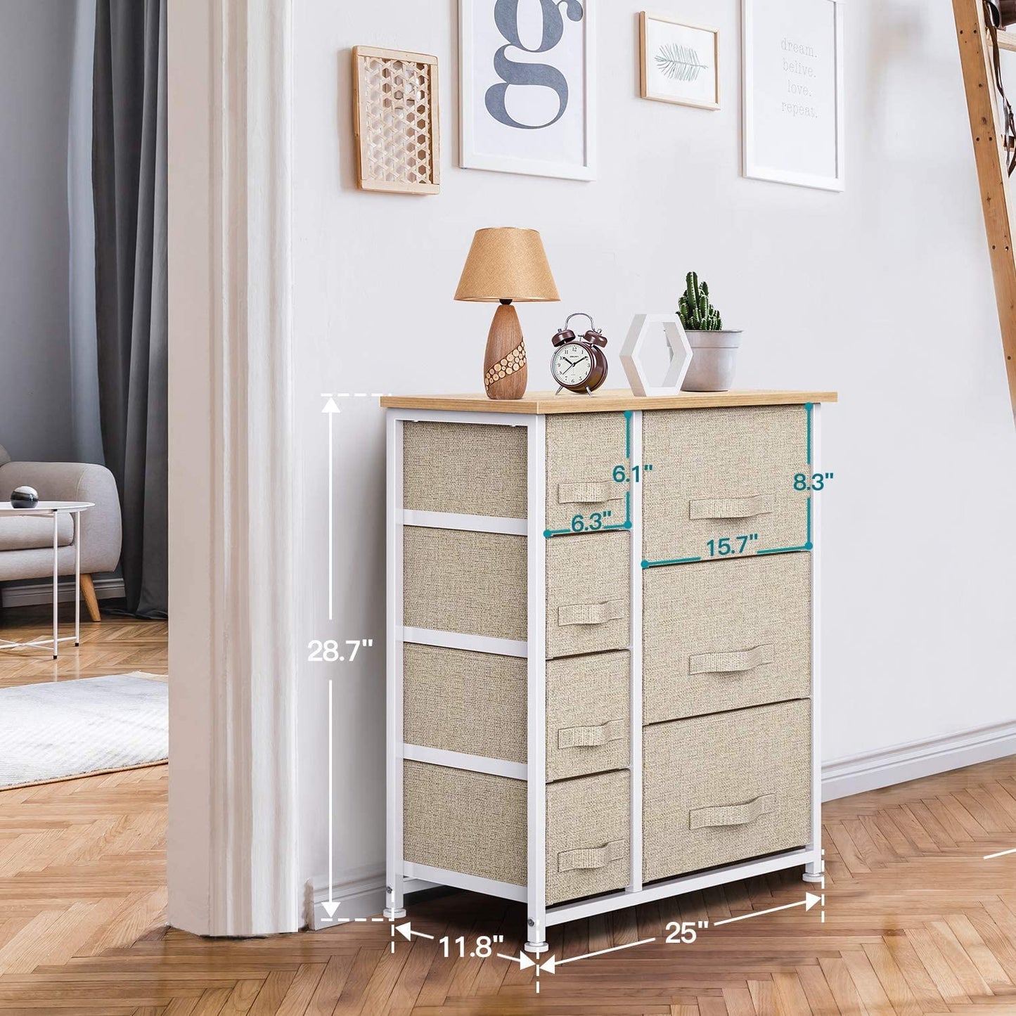 Drawer Fabric Dresser Storage Tower: Features Wood Top and Easy Pull Handle. Perfect Organizer Unit for Closets, Bedroom, Nursery Room, and Office