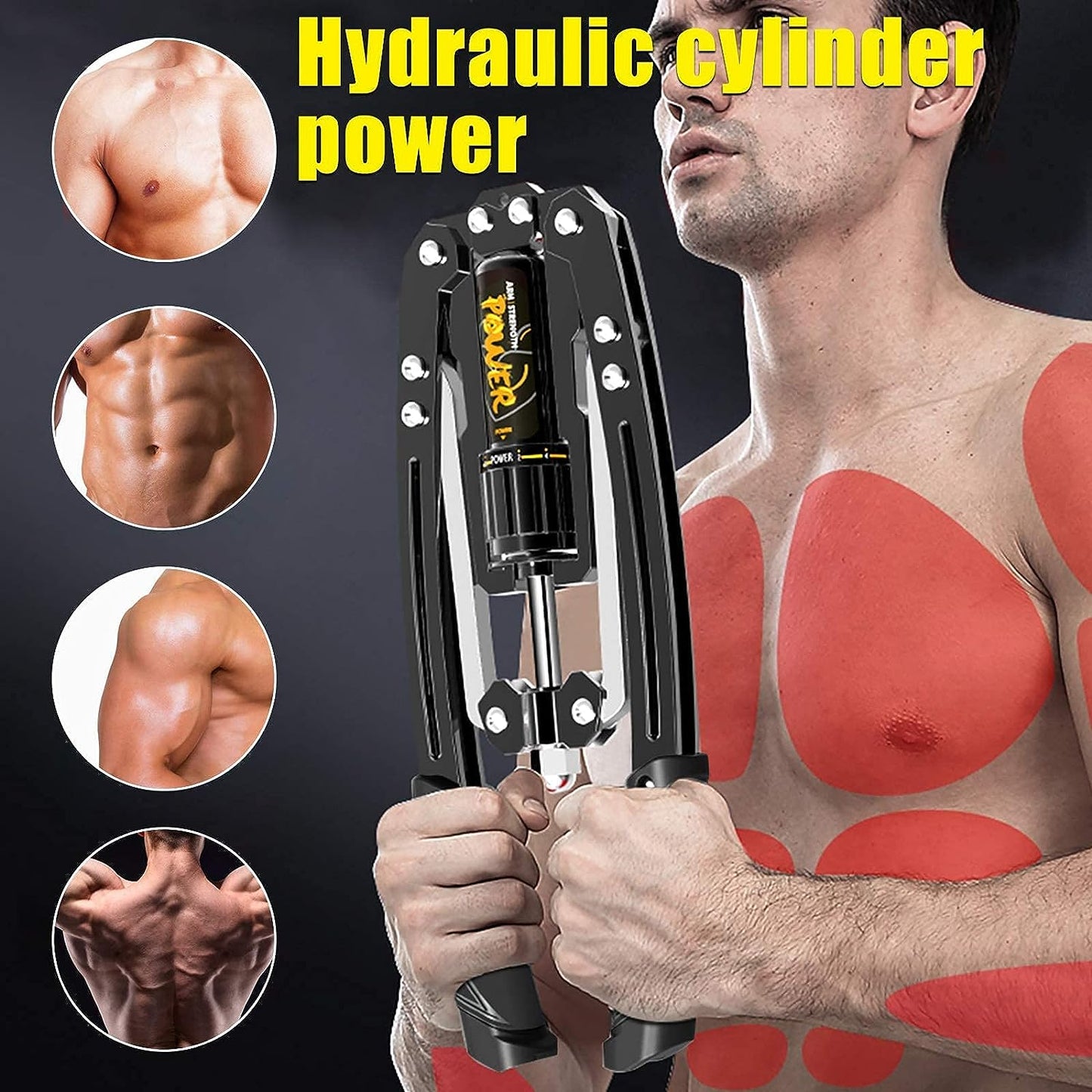 Adjustable Hydraulic Power Chest Expander - Strengthen Arms, Shoulders. Resistance: 22-440lbs. Home Gym Equipment.