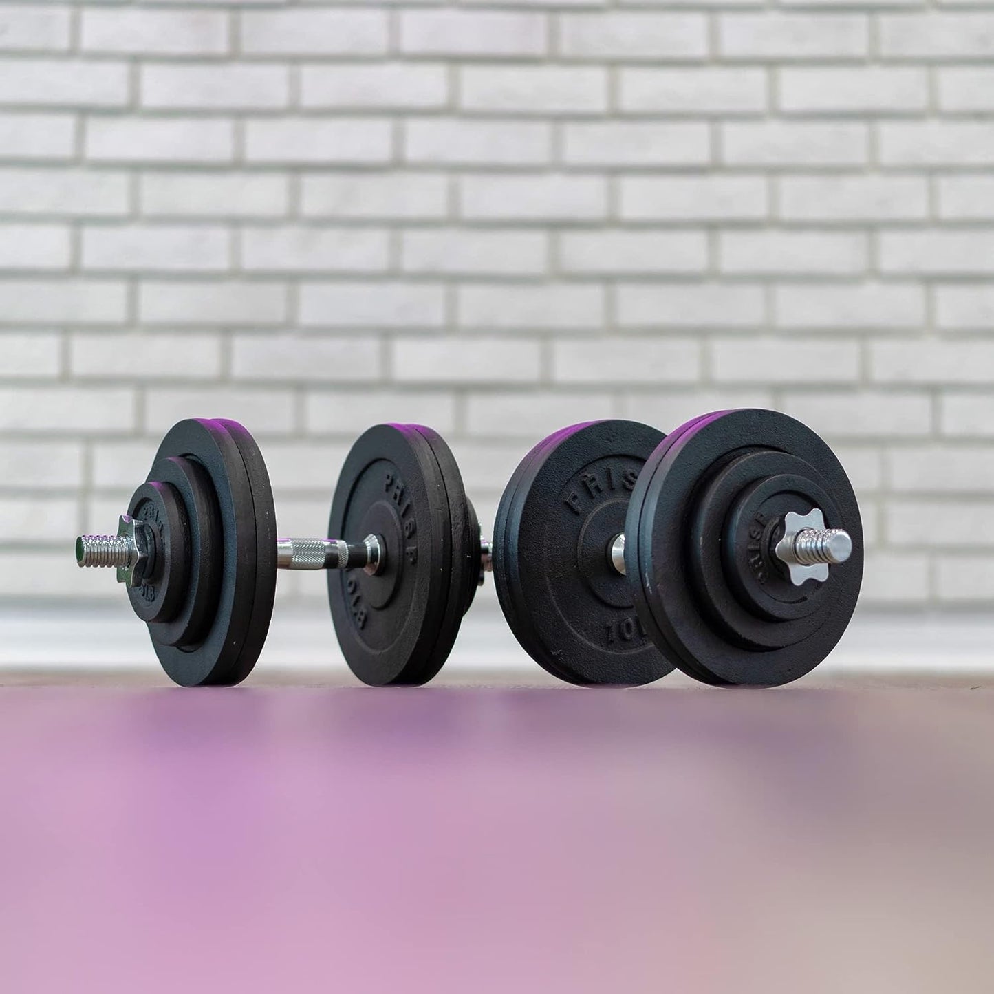 Adjustable Weight Dumbbells Set - Complete with 2 Bars, Cast Iron Plates, and Threaded Collars.