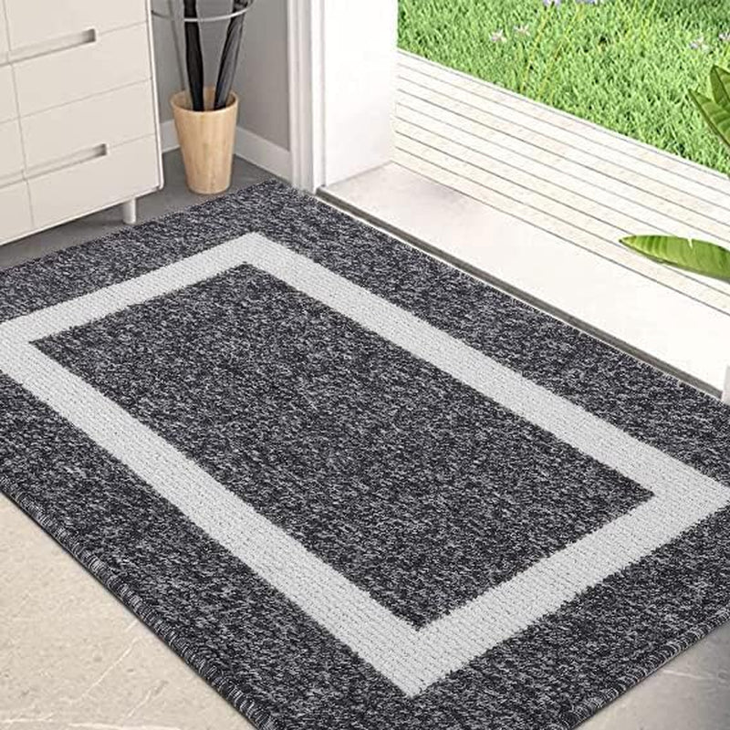 Black Low-Profile Welcome Mat for Entryway: Non-Slip, Dirt-Resistant, Absorbent Indoor Door Mat (32" x 47") - Suitable for Inside and Outside Use, Washable