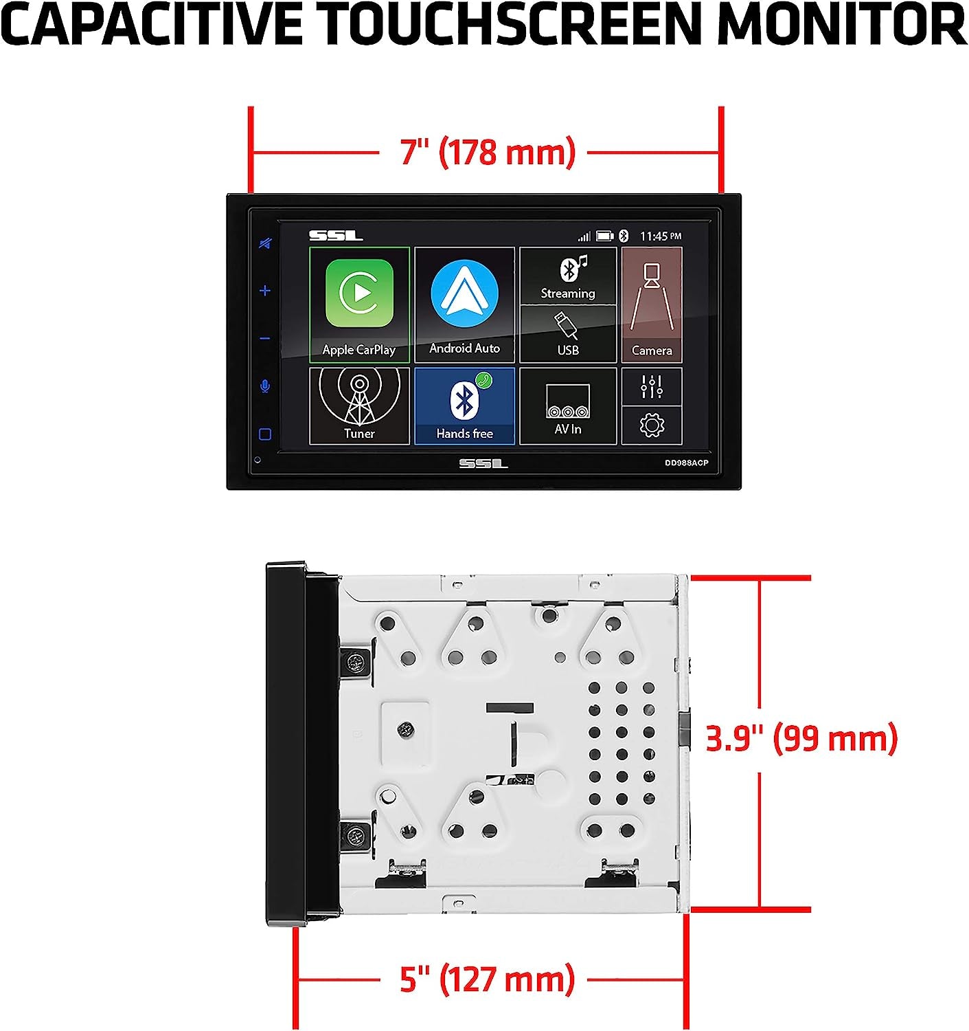 Car Audio Stereo System - Features Apple CarPlay, Android Auto, 6.75 Inch Double-Din Touchscreen, Bluetooth Audio and Calling Capabilities. This Head Unit does not include a CD Player but serves as a Radio Receiver.