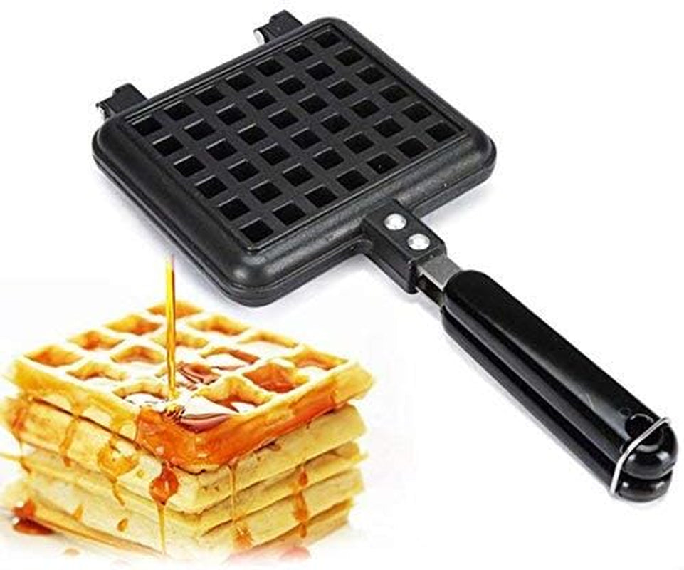 Waffle Maker: Non-Stick DIY Waffle Baking Mould Tray with Handle for Stovetop Cooking.