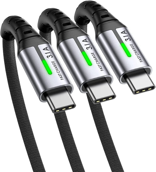  USB C Cable [3 Pack] - 3.1A QC3.0 Type C Fast Charging Cable, Zinc Alloy Braided USB A to USB C Cable for iPhone, Samsung, LG, Google, OnePlus, Huawei, Xiaomi, and More - 1.6ft, 6.6ft, 6.6ft