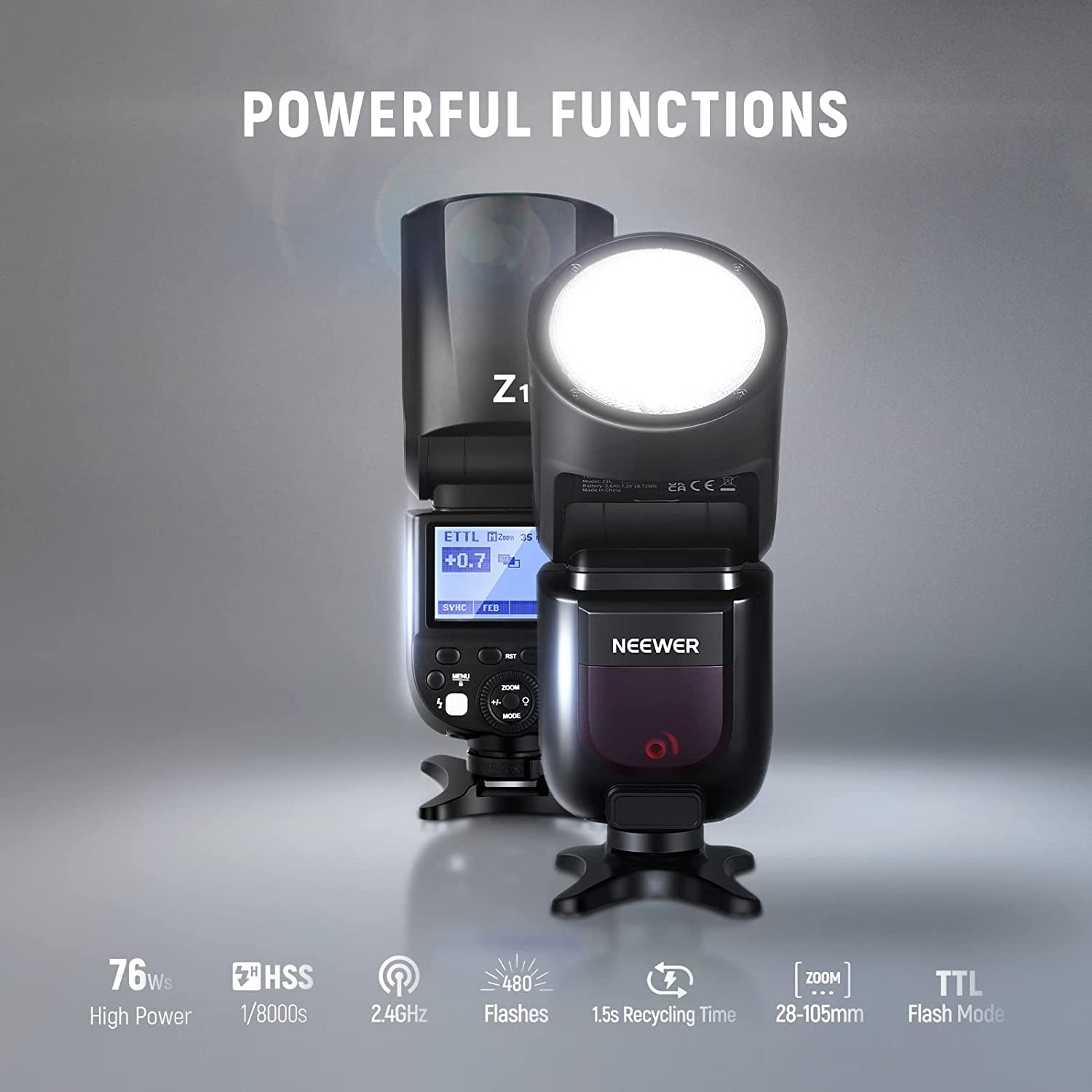 Round Head Flash Speedlite for Canon DSLR Cameras with High-Speed Sync, LED Modeling Lamp, and Long Battery Life