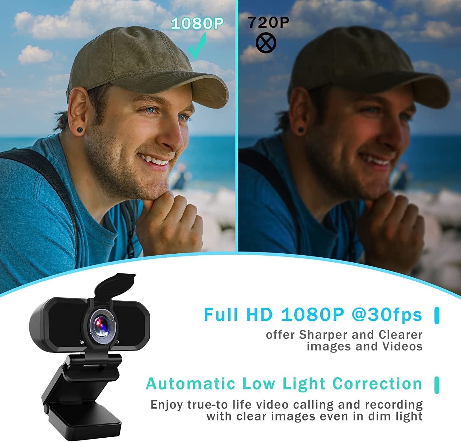 HD USB Webcam with Microphone & Privacy Cover - 1080P Resolution - 110 Degree Wide Angle - Plug and Play - Desktop PC Laptop Computer Web Camera for MAC - Ideal for Zoom Video Conferences, Skype, and YouTube Streaming