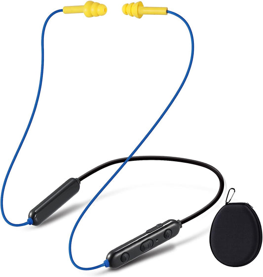 Neckband Bluetooth Ear Plugs - Wireless Bluetooth Earplug Headphones with 28dB Noise Reduction, In-Ear Isolating Earbuds, Built-in Mic, IPX5 Waterproof, and 16-Hour Battery Life for Work (Blue)