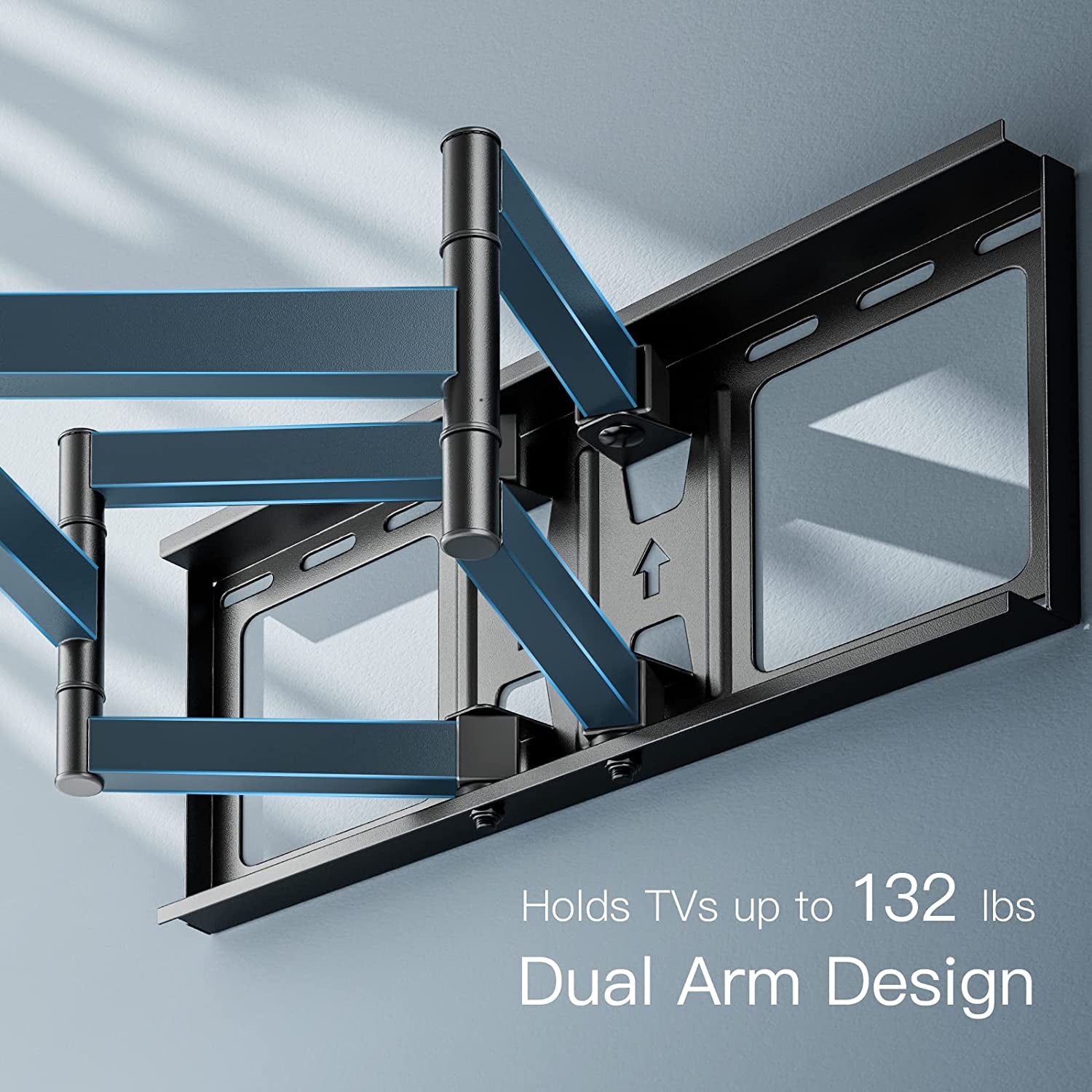 Adjustable TV Wall Mount for Flat Screen TVs, Sized 37-82 Inches and weighing up to 132 lbs, with Max VESA 600x400mm. This TV Mount Wall Bracket offers Dual Articulating Arms, Tilt, Swivel, Extension, and is compatible with 8", 12", and 16" Wood Studs.