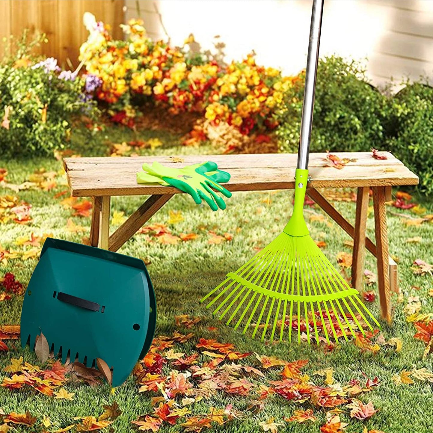 Durable Steel Leaf Rake Set: Adjustable Garden Rakes for Leaves, Lawns, and Yards, with Lightweight Leaf Scoops - Perfect for Leaf, Lawn, and Grass Removal