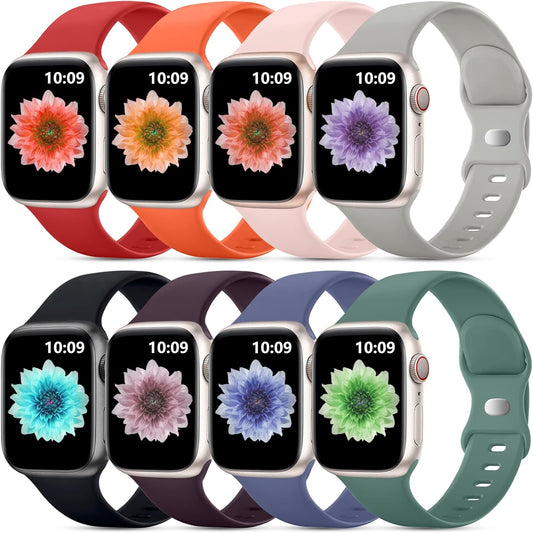 Waterproof Silicone Sport Strap Wristbands for Apple Watch SE and Series 1-9, Compatible with 38mm-45mm, 8 Pack, Suitable for Women and Men