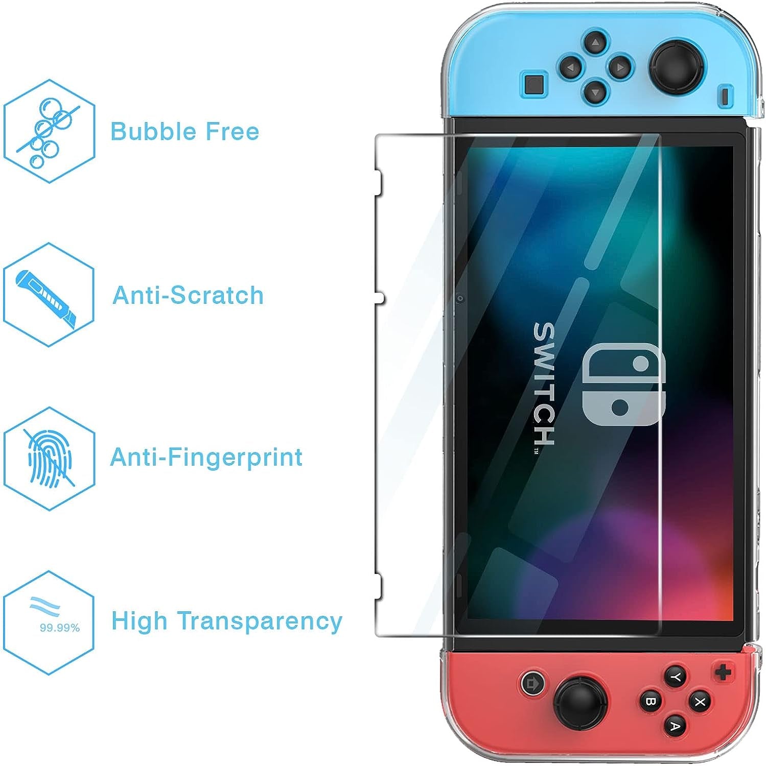  Dockable Nintendo Switch Case with Screen Protector - Clear Protective Cover for Nintendo Switch and JoyCon Controller, Includes Tempered Glass Screen Protector