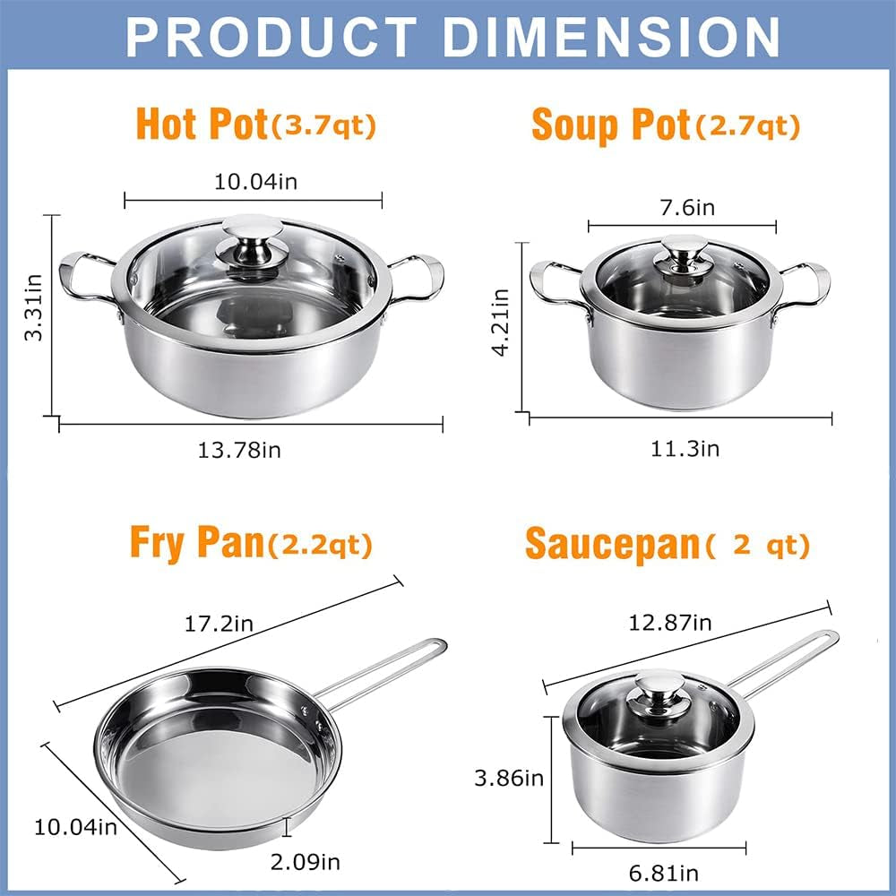 7-Piece Stainless Steel Cookware Set | Premium Heavy-Duty Pots and Pans | High-Quality Clad Pan and Pot Cook Sets | Compatible with All Kitchen Surfaces, Induction, and Oven Safe | Free from PFOA, PTFE, and PFOS