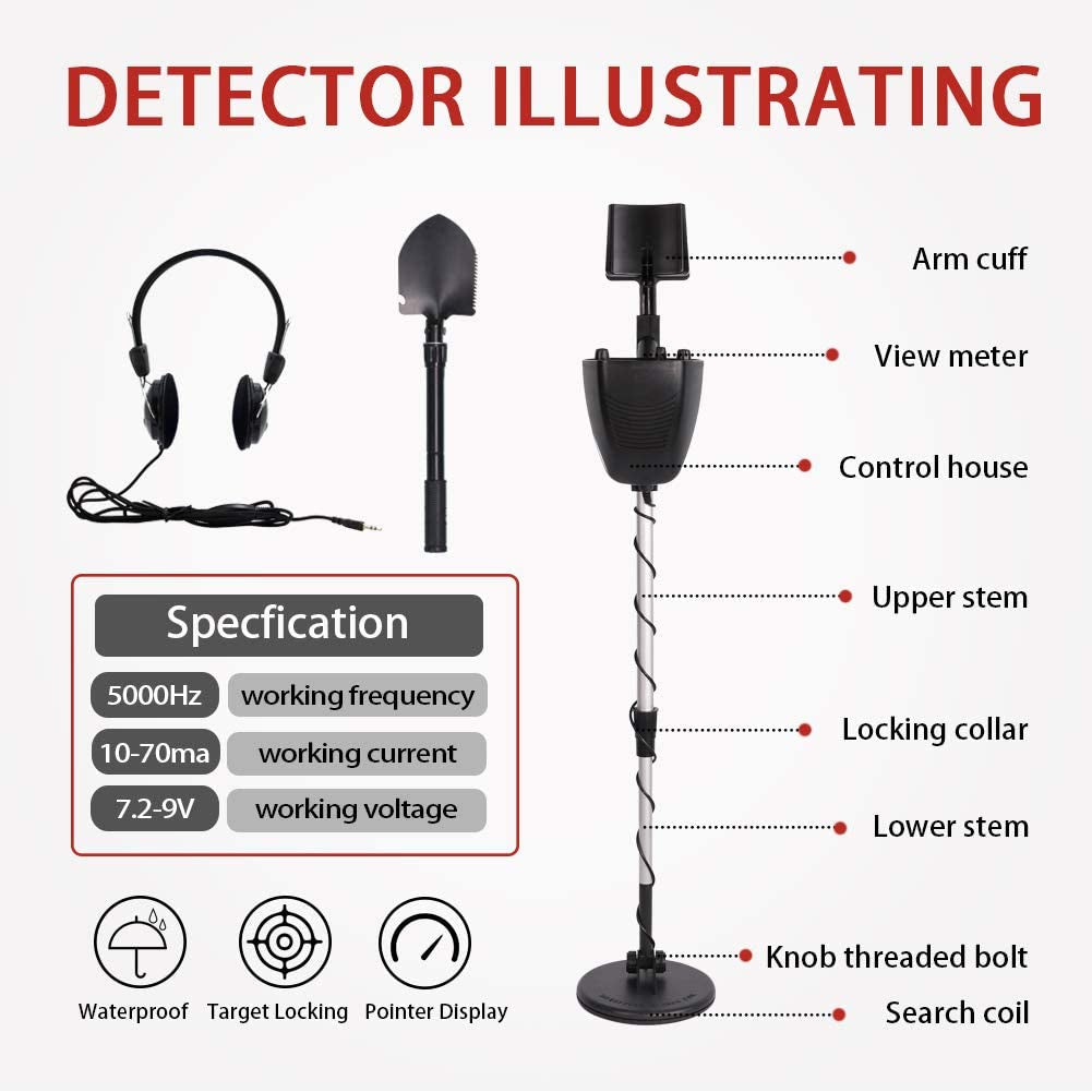 Hobby Explorer Metal Detector Kit with Search Coil and Shovel