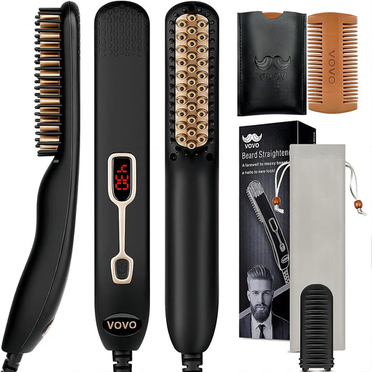 Beard Straightening Comb with Heat, 2-in-1 Hair Straightening Brush for Men, Portable and Anti-Burn, 6 Temperature Settings with LED Display - Ideal for Home and Travel