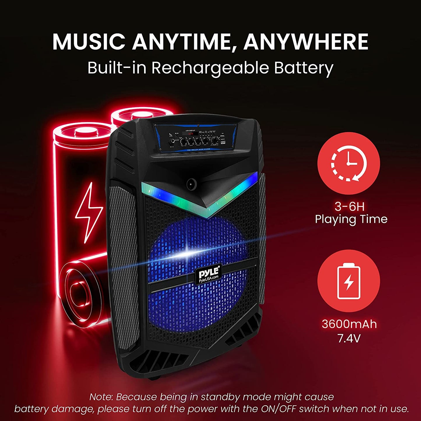 Bluetooth PA Speaker System: 1200W Rechargeable Outdoor Speaker with 15” Subwoofer, 1” Tweeter, and Recording Function. Includes Mic Input, Party Lights, USB/SD Radio. Model: PPHP1542B.