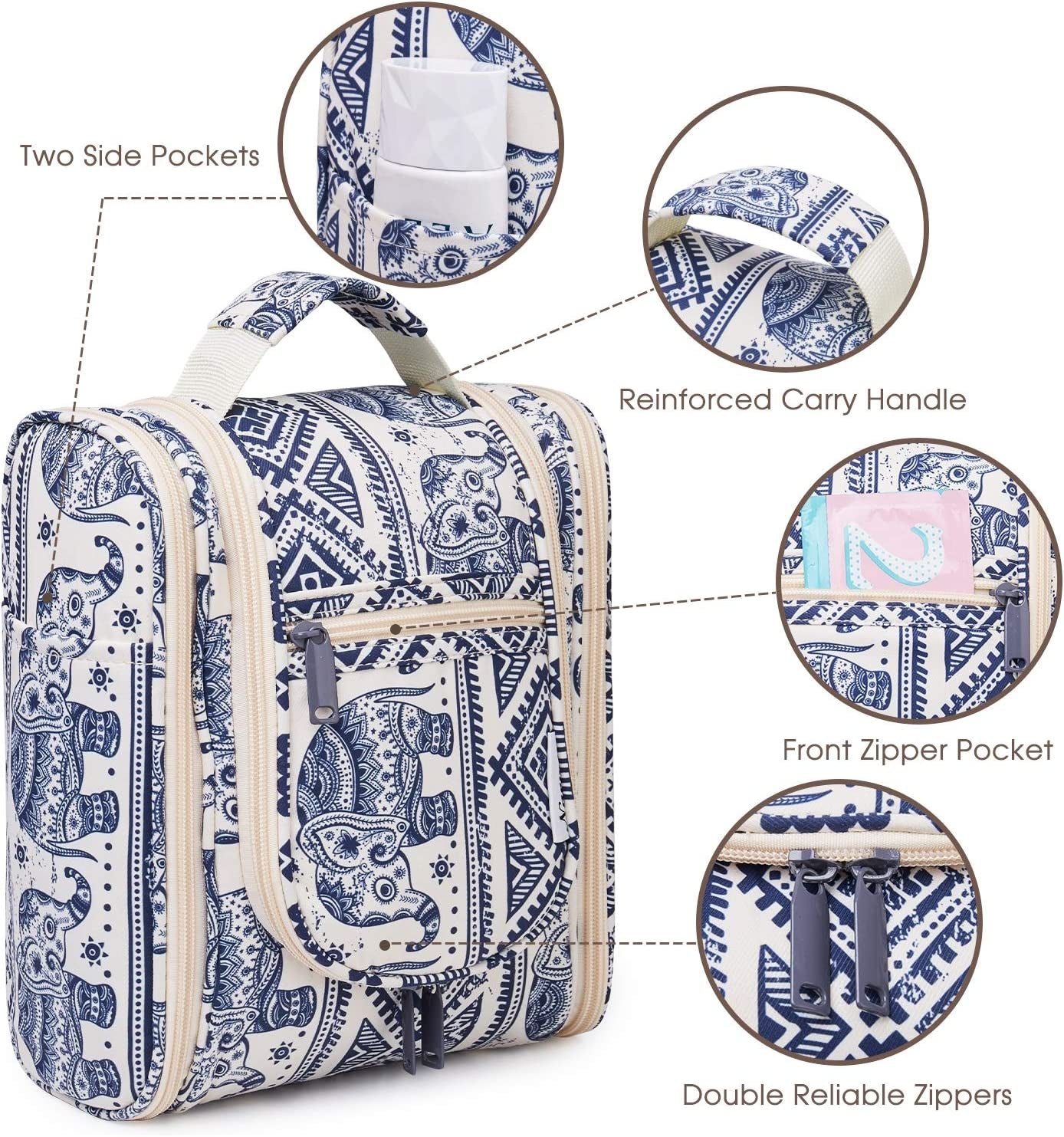 Hanging Travel Toiletry Bag: A Medium-sized Cosmetic and Makeup Organizer Medium Elephant Print