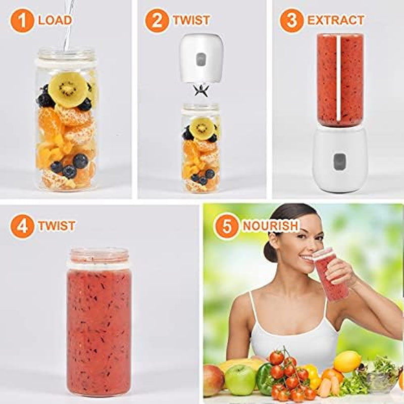 Handheld Portable Smoothie Blender: USB Blender for Smoothies with Glass Cup, 420ML Capacity, Perfect for Sports and Travel (White)