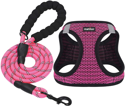 Dog Harness Step-in Breathable Puppy Cat Dog Vest Harnesses for Small Medium Dogs Pink