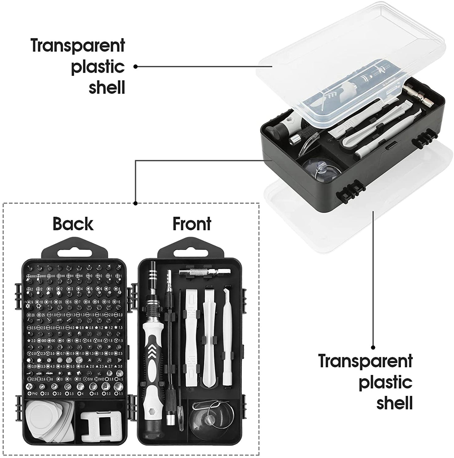 117-Piece Precision Screwdriver Set with Magnetic Repair Tools for iPhone, Xbox, PlayStation, Nintendo Switch, iPad, Tablet, Laptop, Watch, Cellphone, PC, Camera, and Electronics - Gray