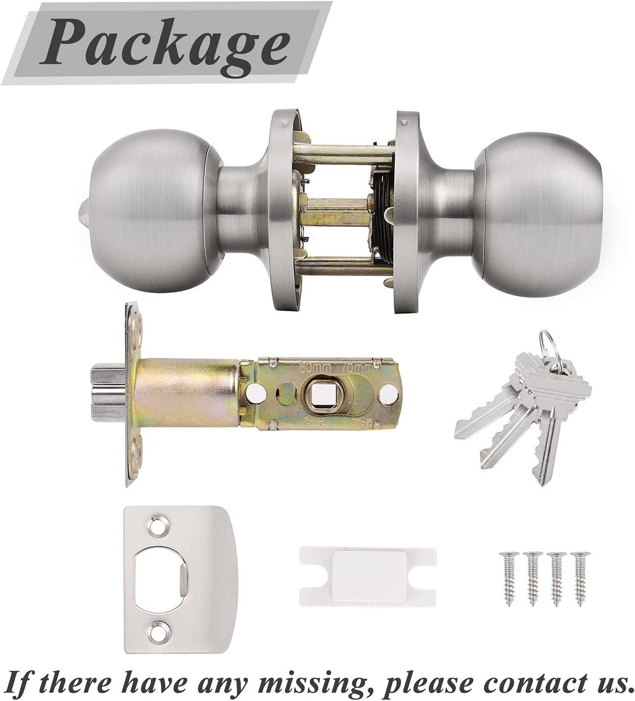 Set of 2 Keyed Alike Entry Door Knobs with Lock and Key - Ball Door Knob Handles with a Brushed Nickel Finish, Ideal for Entrance Door Locksets.