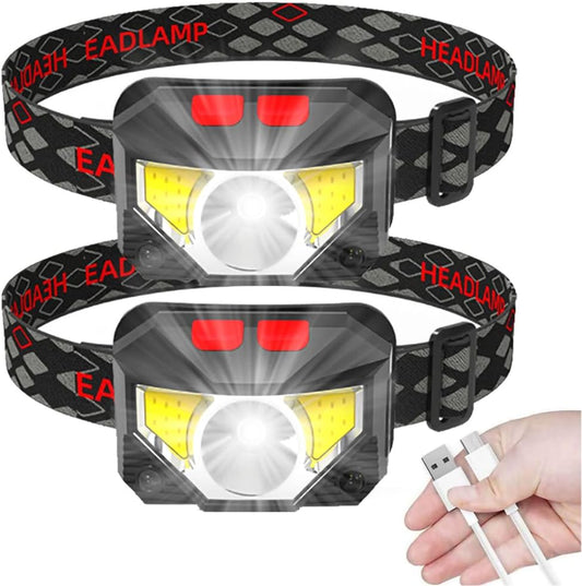 Rechargeable Headlamp, 2-Pack Waterproof Headlamps with Battery Indicator, 6 Lighting Modes for Outdoor Activities